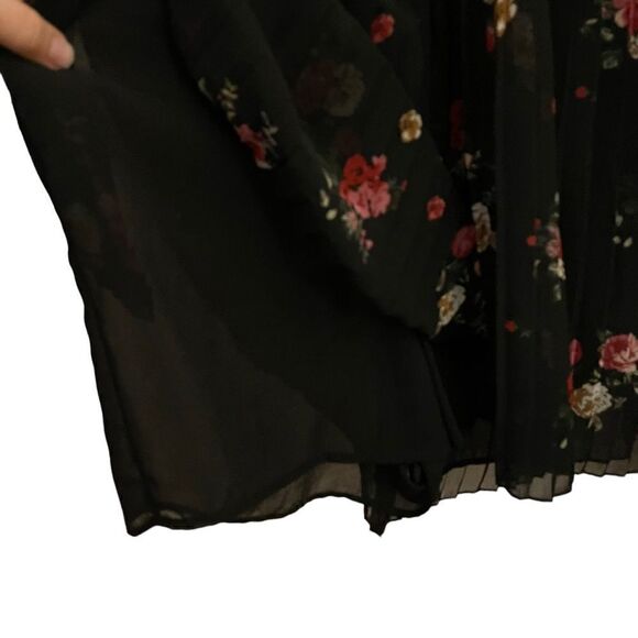 Zara Black Floral Relaxed Pleated Over Dress Romper with Bow Tie Front Detail S - Picture 4 of 7